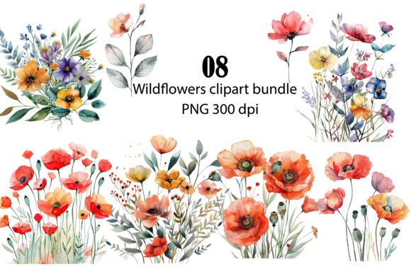 Watercolor Poppy and Wild Floral PNG for Timeless Branding