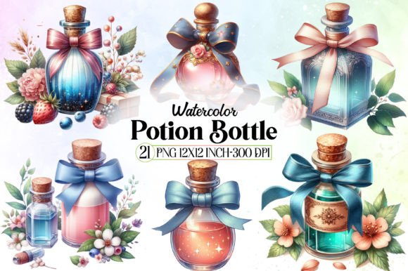 Watercolor Potion Bottle Clipart for Enchanting Designs
