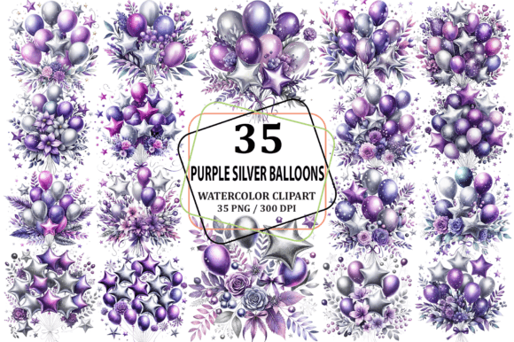 Watercolor Purple Silver Star Balloons: A Playful Display Font for Creative Projects