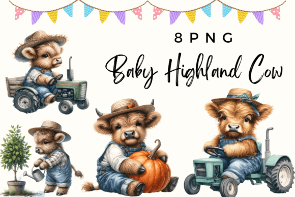 Watercolor Rustic Highland Cows Clipart