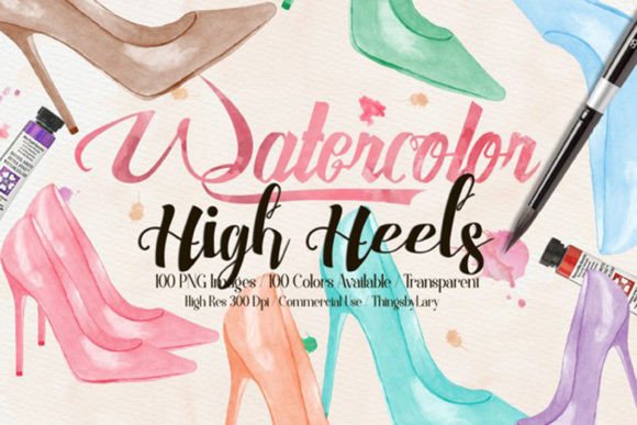 Watercolor Shiny High Heels Clip Art