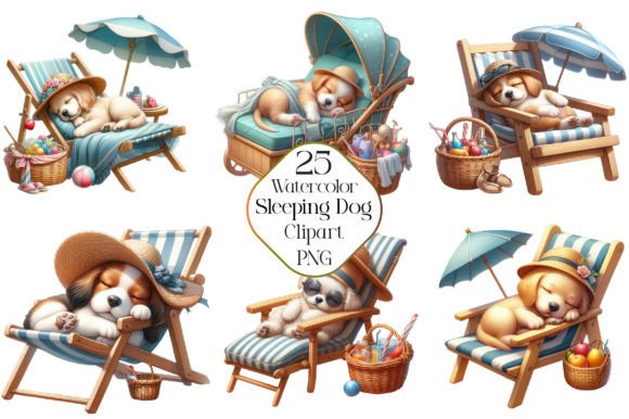 Watercolor Sleeping Beach Dog Clipart for Relaxed Branding