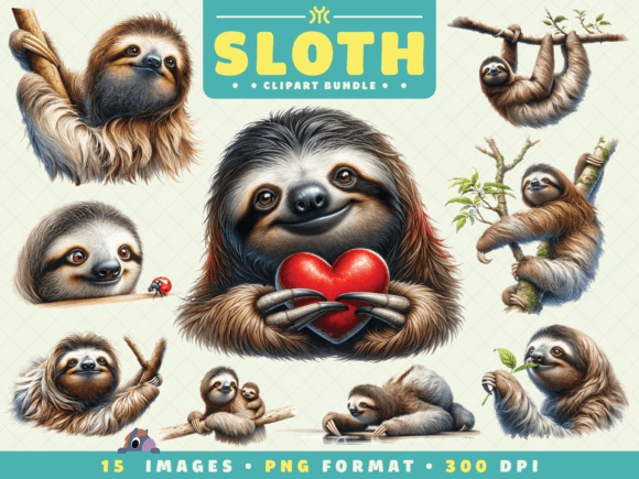 Watercolor Sloth Clipart in Design
