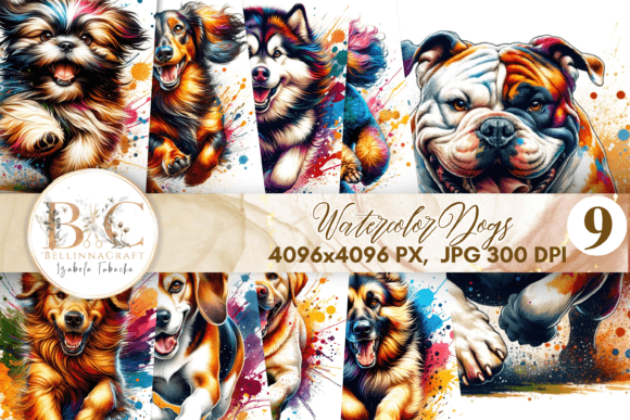Watercolor Splash Dogs Clipart JPG for Creative Projects