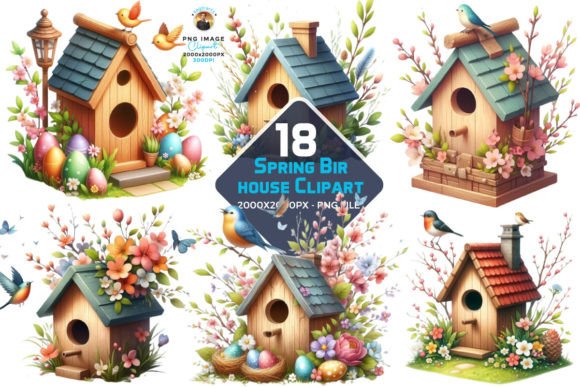 Watercolor Spring Birdhouse Clipart for Creative Projects
