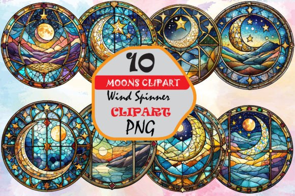 Watercolor Stained Glass Moon Clipart