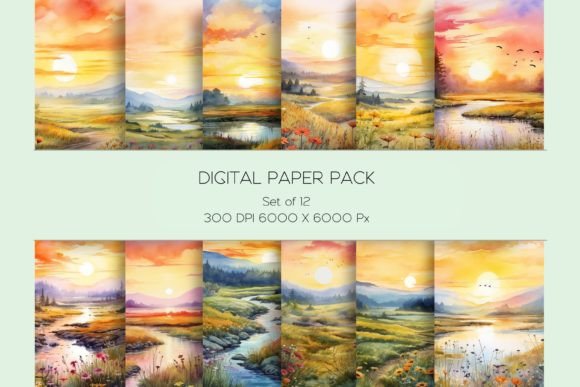 Watercolor Sunset Meadow Paper Set Guide