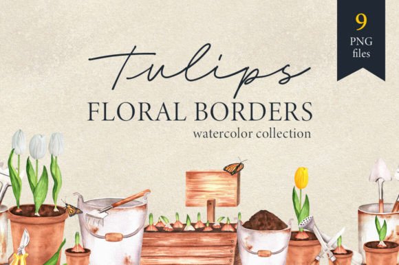 Watercolor Tulips Seamless Borders for Branding and Design