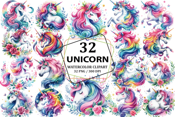 Watercolor Unicorn Sublimation Clipart